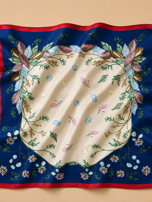 Soft Satin 70×70 Square Scarf – Crimson Garden