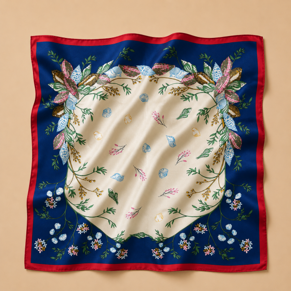 Soft Satin 70×70 Square Scarf – Crimson Garden