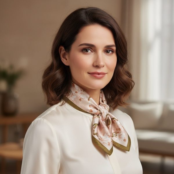 Soft Satin 70×70 Square Scarf – Blush Blossom